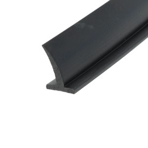 Close-up of a black rubber extrusion or gasket with an angled edge, photographed at a diagonal angle.
