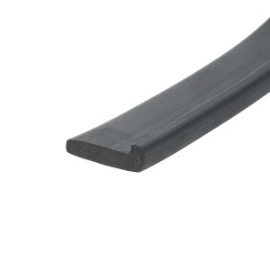 Long dark gray foam rubber strip with an angled end, diagonally oriented on a white background.