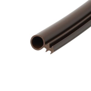 Close-up of brown plastic tubing showing a circular hollow cross-section.