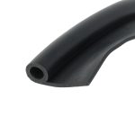 Close-up of a black rubber hose or tube showing a circular hollow end.