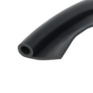 Close-up of a black rubber hose or tube showing a circular hollow end.