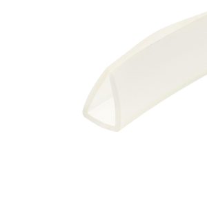 Decorative abstract beige arc shape on a white background.
