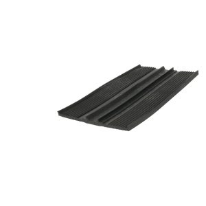 Black ribbed rubber strip with parallel grooves, angled corner visible in the frame