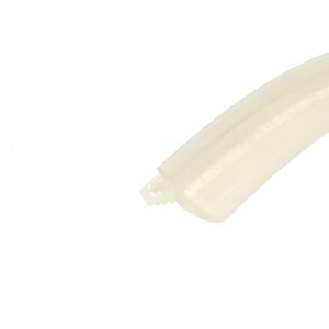 Beige adhesive tape partially unrolled diagonally across a white background.