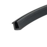 Close-up of a black curved rubber seal with a chipped, angular end and small scratches.