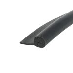 Close-up of a black foam weatherstrip extrusion with a hollow, rounded cross-section and a diagonal cut end.