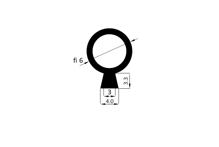 18-161 - Centrum uszczelek Engineering drawing of a circular ring with a short mounting neck; dimensions show flange width 3 mm, overall width 4.0 mm, neck height 3.3 mm, and fi 6.