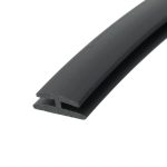 Close-up of a black metal U-channel/angle extrusion diagonally across a white background, showing its hollow rectangular profile.