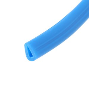 Blue foam pool noodle shown diagonally across a white background.