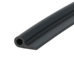 Close-up of a black hollow cylindrical rod with a circular end opening, angled across a white background.