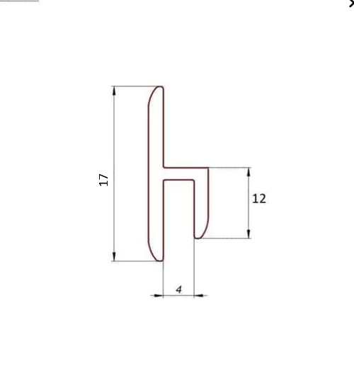 12-361 - Centrum uszczelek Dimensioned line drawing of an 'h'-shaped profile: overall height 17 units, right horizontal extension 12 units, bottom base offset 4 units.