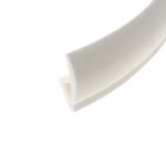 Extreme close-up of a white curved object with soft gray edges against a white background.