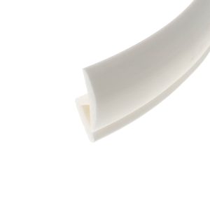 Extreme close-up of a white curved object with soft gray edges against a white background.