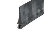 Close-up of a black rubber weatherstripping seal with a foam core and jagged edge near the bottom