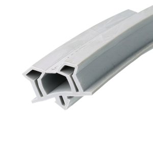 Close-up of a gray plastic modular connector with two rectangular openings at the end.