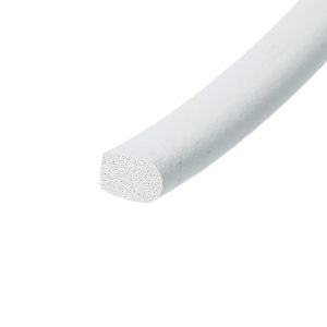 Cross-section of a gray foam tube with a bubbled interior, laid diagonally on a white background.