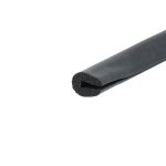 Cross-section of black foam pipe insulation showing porous interior and curved outer surface on a white background