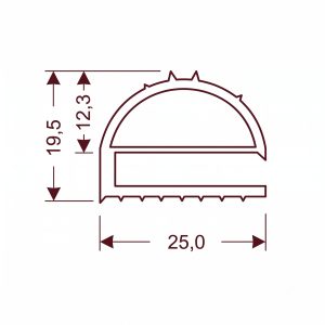 Uszczelka chłodni typ e 19,5 x 25,0mm L-2,5m  szara  32-169A