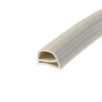 Roll of white corrugated plastic tubing (PVC conduit) diagonally across a white background.