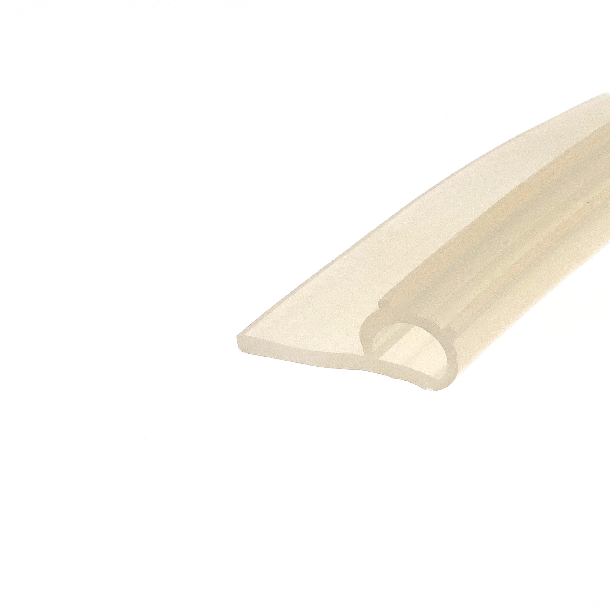 uszczelka-drzwi-lity-silikon-termiczny-typ-p-2-x-115-x-34mm-matowy-023098-3 - Centrum uszczelek Abstract close-up of a beige, curved strip crossing diagonally from the bottom-right on a white background.