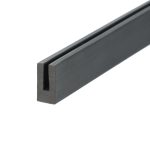 Close-up of a black metal bar with a central slot, photographed at an diagonal angle.