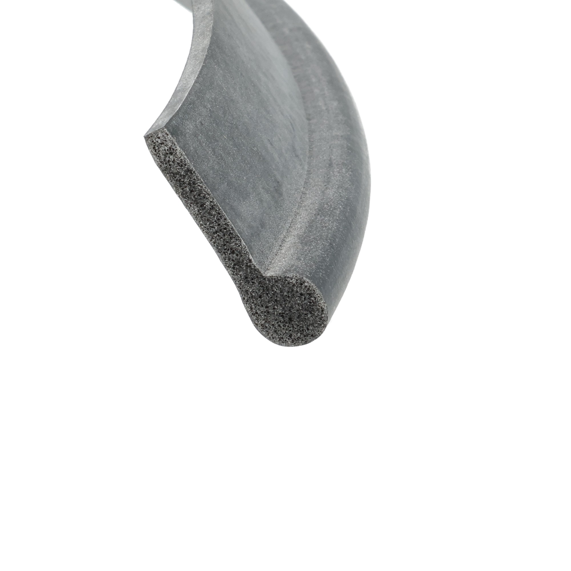 uszczelka-drzwi-pianka-silikonowa-typ-p-3-x-8-x-26mm-czarna-32-815-1 - Centrum uszczelek Close-up of a rough, gray grinding wheel edge with visible abrasive grit against a white background