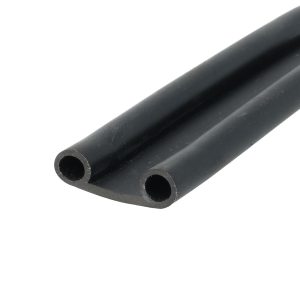 Two black hollow tubes shown at an angle, with circular end openings visible on the left side of the frame, against a white background.