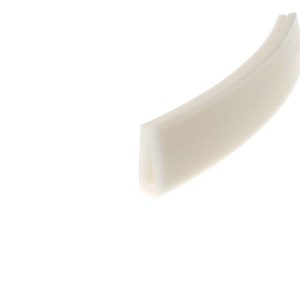 Close-up of a curved white ceramic edge against a white background.