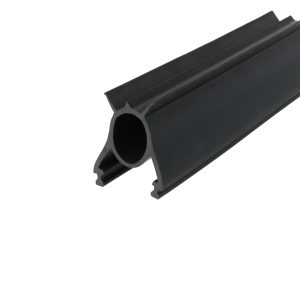 Black extruded rubber U-channel with a circular hollow cross-section, likely a sealing edge or gasket profile used for assemblies.