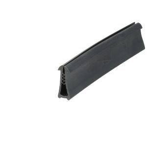 Black rubber weatherstrip with a hollow, U-shaped cross-section on a white background, likely door/window seal