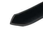 Close-up of a black curved edge with a light gray speckled inner lip, photographed at an angle there is texture on the edge.