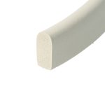 Close-up of a light gray foam roller with a porous white end cap, angled across the frame on a white background.
