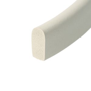 Close-up of a light gray foam roller with a porous white end cap, angled across the frame on a white background.