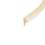 Close-up of a beige curved architectural molding against a white background.
