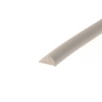 Close-up of a white cylindrical object lying diagonally across a white background.