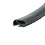 Close-up of a dark gray rubber gasket with a hollow, rounded channel in cross-section.