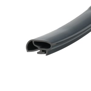 Close-up of a dark gray rubber gasket with a hollow, rounded channel in cross-section.