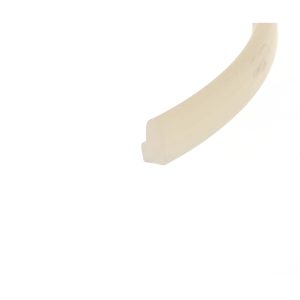 Beige curved object extending diagonally across a white background.