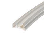 Close-up of a diagonal white corrugated channel or trim with soft gray edges, viewed at an angle.
