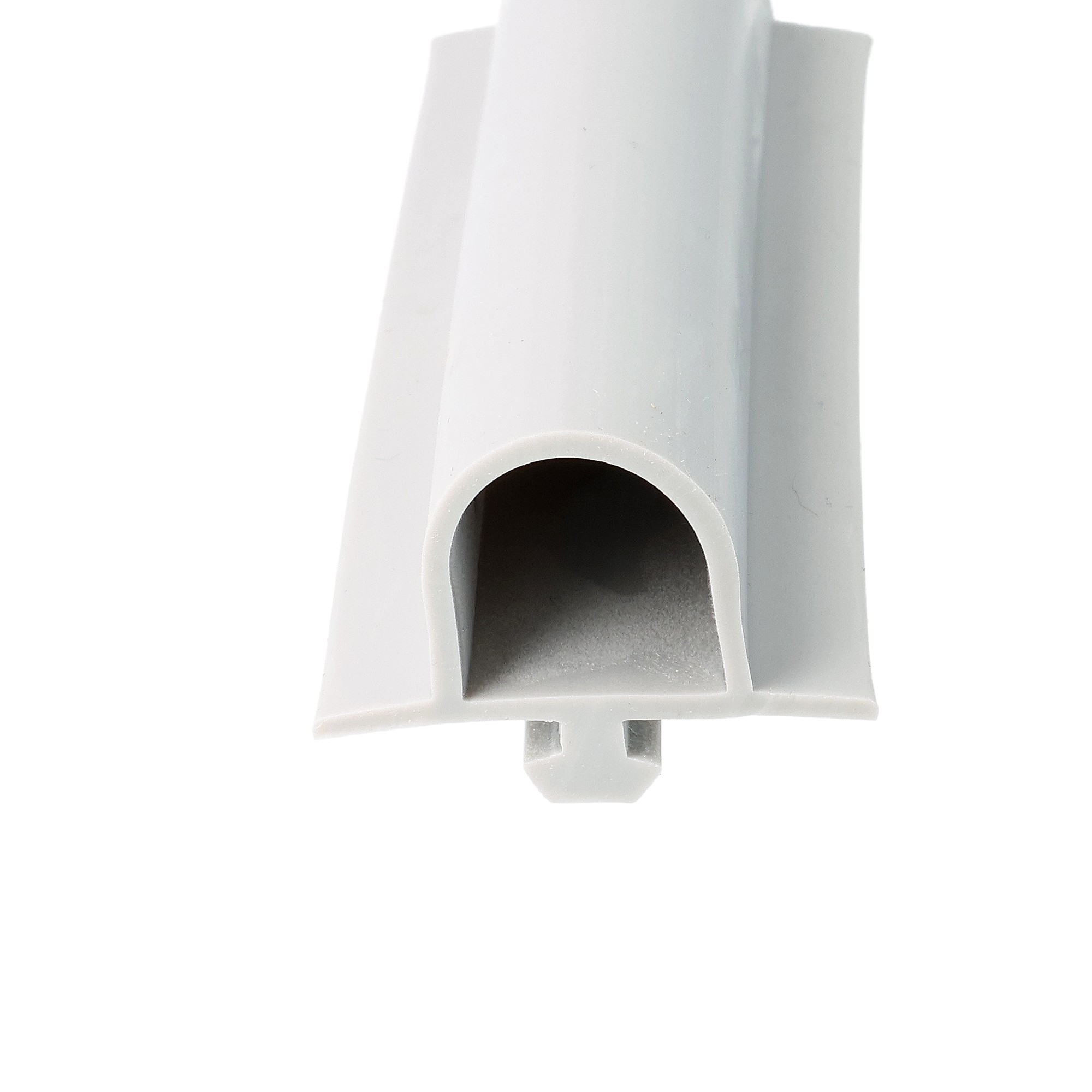 uszczelka-drzwi-chlodni-silikonowa-typ-d-wciskana-18-x-215-x-34mm-szara-099126-3 - Centrum uszczelek White plastic mounting bracket with a large circular opening at the bottom.