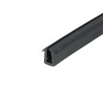 Close-up of a black plastic U-channel extrusion with a hollow center, photographed diagonally.