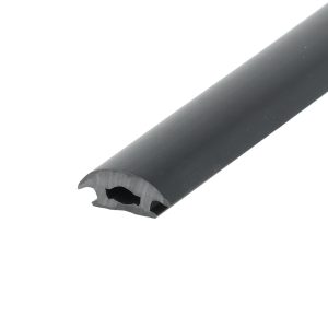 Close-up of a gray metal cylindrical tube with a serrated, broken end against a white background, oriented diagonally.