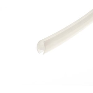 Close-up of a white rolled paper or ribbon curling at the bottom-right on a white background.