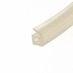 Close-up of beige-painted metal trim with rounded edge, oriented diagonally across the bottom-right corner.
