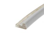 Close-up of a grey textured cylindrical roll with a beige inner core, diagonally oriented on a white background.