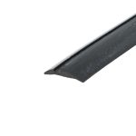 Close-up of a black, glossy tool edge with a pointed tip against a white background, viewed diagonally.