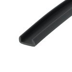 Close-up of a black rounded-edge tube or rail, diagonally across a white background.