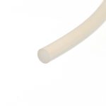 Close-up of a beige cylindrical tube laid diagonally on a white background, viewed from the side.