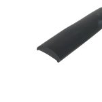 Close-up of a black curved metal tube with a rounded end cap against a white background.