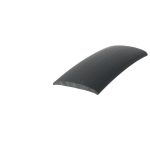 Close-up of a dark curved blade edge against a white background.